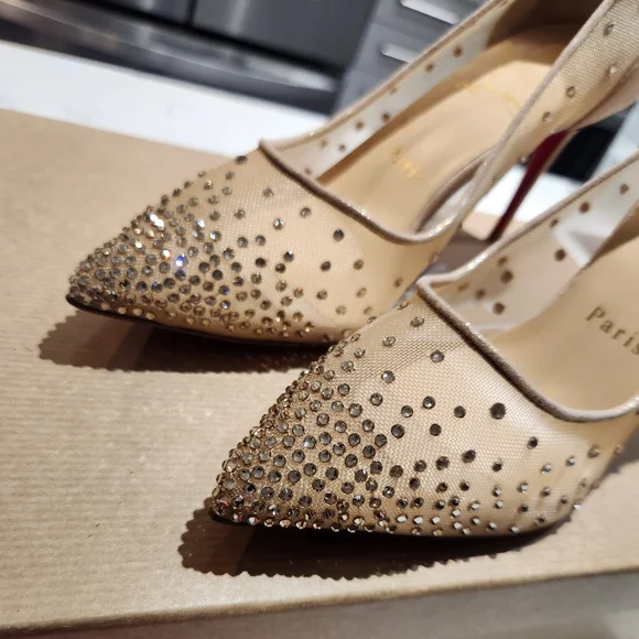 Louboutin Follies Strass Crystal Nude Heels - Picture 2 of 16